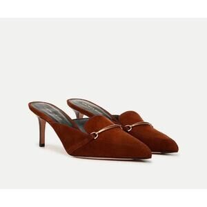 Veronica Beard Leslie suede mule Gold Buckle Slide Booties Sandals 8 NIB 375